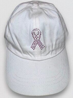 Pink Ribbon Breast Cancer Awareness White Adjustable Velcro Baseball Cap Hat